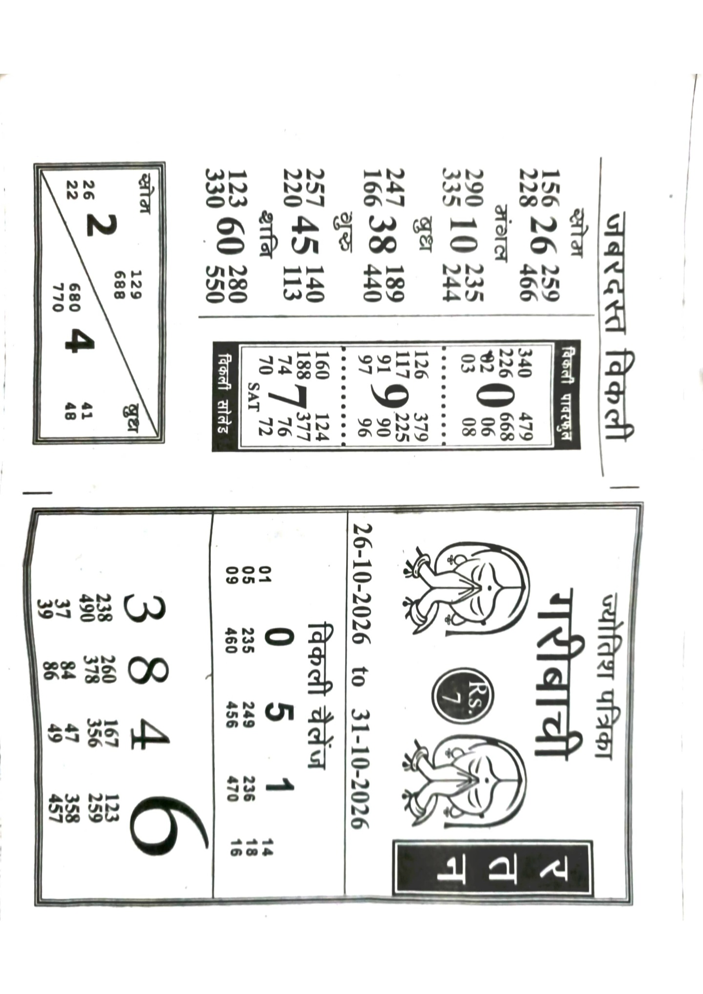 GARIBACHI Satta Matka Chart Paper